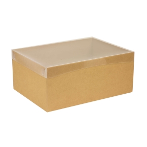Darčeková krabica s priehľadným vekom 350x250x150/35 mm, hnedá - kraft