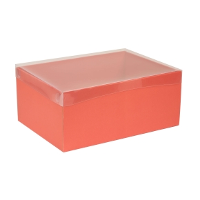 Darčeková krabica s priehľadným vekom 350x250x150/35 mm, koralová