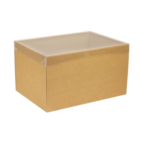 Darčeková krabica s priehľadným vekom 350x250x200/35 mm, hnedá - kraft