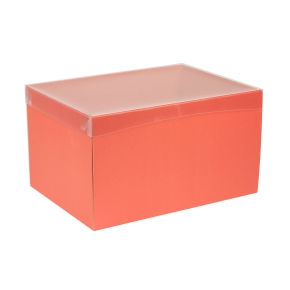 Darčeková krabica s priehľadným vekom 350x250x200/35 mm, koralová