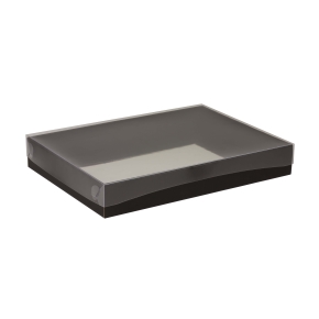 Darčeková krabica s priehľadným vekom 350x250x50/35 mm, čierna