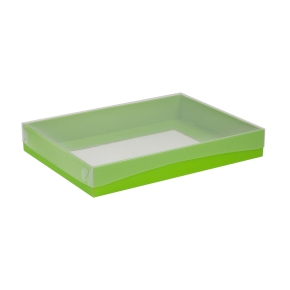Darčeková krabica s priehľadným vekom 350x250x50/35 mm, zelená