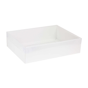 Darčeková krabica s priehľadným vekom 400x300x100/35 mm, biela