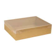 Darčeková krabica s priehľadným vekom 400x300x100/35 mm, hnedá - kraft