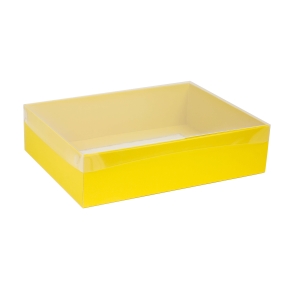 Darčeková krabica s priehľadným vekom 400x300x100/35 mm, žltá