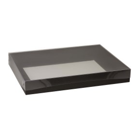 Darčeková krabica s priehľadným vekom 400x300x50/35 mm, čierna