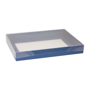 Darčeková krabica s priehľadným vekom 400x300x50/35 mm, modrá