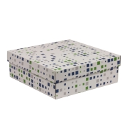 Darčeková krabica s vekom 300x300x100/40 mm, VZOR - KOCKY zelená/modrá