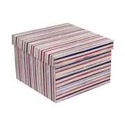 Darčeková krabica s vekom 300x300x200/40 mm, VZOR - PRUHY fialová/koralová