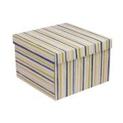Darčeková krabica s vekom 300x300x200/40 mm, VZOR - PRUHY modrá/žltá