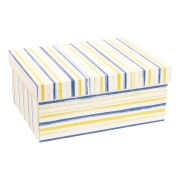 Darčeková krabica s vekom 350x250x150/40 mm, VZOR - PRUHY modrá/žltá