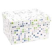 Darčeková krabica s vekom 350x250x200/40 mm, VZOR - KOCKY zelená/modrá