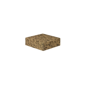 Darčeková krabička 100x100x35/35 mm, hnedá so vzorom na veku, hnedé lístky