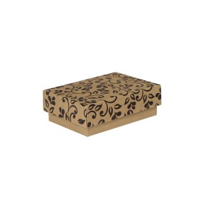 Darčeková krabička 150x100x50/35 mm, hnedá so vzorom na veku, čierné lístky