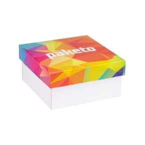 Darčeková krabička 200x200x100 mm, celopotlač veka, biela