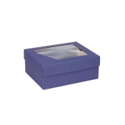 Darčeková krabička 240x180x95 mm, dno + veko s priehľadným okienkom, MODRÁ