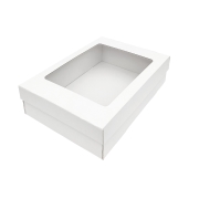 Darčeková krabička 330x230x90/40 mm, dno + veko s priehľadným okienkom, biela