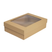 Darčeková krabička 330x230x90/40 mm, dno + veko s priehľadným okienkom, kraftová - hnedá