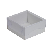 Darčeková krabička s priehľadným vekom 100x100x50/35 mm, biela