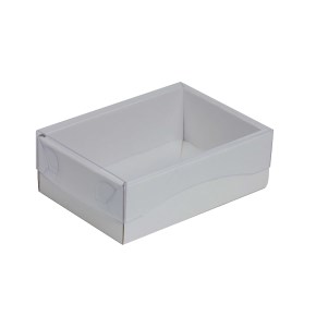 Darčeková krabička s priehľadným vekom 150x100x50/35 mm, biela