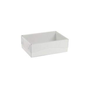 Darčeková krabička s priehľadným vekom 150x100x50/35 mm, biela mierny lesk