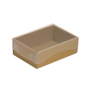 Darčeková krabička s priehľadným vekom 150x100x50/35 mm, kraftová - hnedá