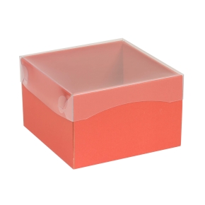 Darčeková krabička s priehľadným vekom 150x150x100/35 mm, koralová