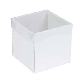 Darčeková krabička s priehľadným vekom 150x150x150/35 mm, biela
