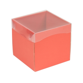 Darčeková krabička s priehľadným vekom 150x150x150/35 mm, koralová