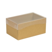 Darčeková krabička s priehľadným vekom 200x125x100/35 mm, hnedá - kraft