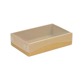 Darčeková krabička s priehľadným vekom 200x125x50/35 mm, hnedá - kraft
