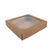 Darčeková krabička s priehľadným vekom 200x195x40 mm, kraftová - hnedá