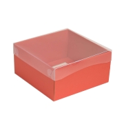 Darčeková krabička s priehľadným vekom 200x200x100/35 mm, koralová