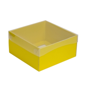 Darčeková krabička s priehľadným vekom 200x200x100/35 mm, žltá