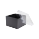 Darčeková krabička s priehľadným vekom 200x200x140/35 mm, čierno šedá matná