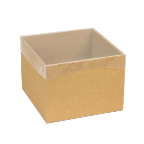 Darčeková krabička s priehľadným vekom 200x200x150/35 mm, hnedá - kraft