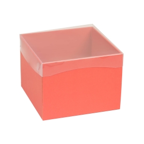 Darčeková krabička s priehľadným vekom 200x200x150/35 mm, koralová