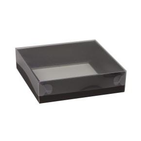 Darčeková krabička s priehľadným vekom 200x200x50/35 mm, čierna