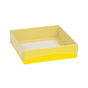 Darčeková krabička s priehľadným vekom 200x200x50/35 mm, žltá