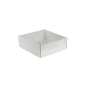 Darčeková krabička s priehľadným vekom 200x200x70/35 mm, biela mierny lesk