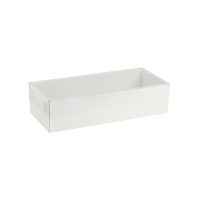 Darčeková krabička s priehľadným vekom 250x100x60/35 mm, biela mierny lesk