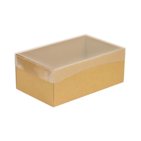 Darčeková krabička s priehľadným vekom 250x150x100/35 mm, hnedá - kraft