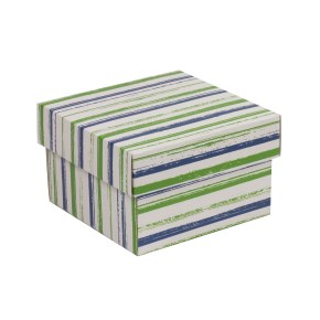 Darčeková krabička s vekom 150x150x100/40 mm, VZOR - PRUHY zelená/modrá