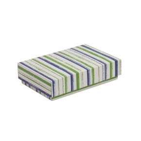 Darčeková krabička s vekom 200x125x50/40 mm, VZOR - PRUHY zelená/modrá