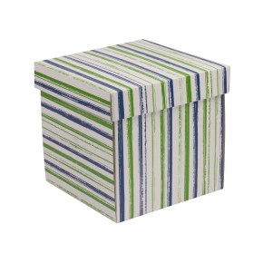 Darčeková krabička s vekom 200x200x200/40 mm, VZOR - PRUHY zelená/modrá