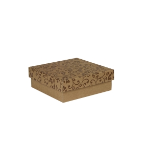 Darčeková krabička s vekom 200x200x70/35 mm, hnedá so vzorom na veku, hnedé lístky