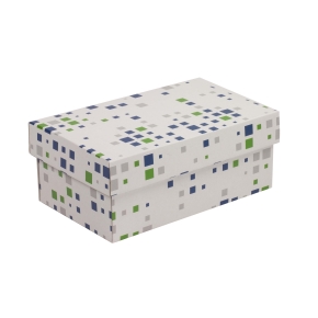 Darčeková krabička s vekom 250x150x100/40 mm, VZOR - KOCKY zelená/modrá