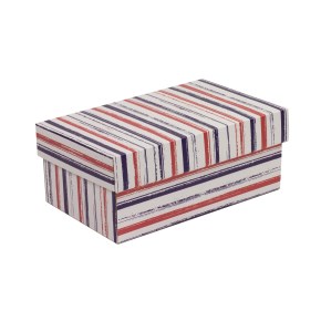 Darčeková krabička s vekom 250x150x100/40 mm, VZOR - PRUHY fialová/koralová
