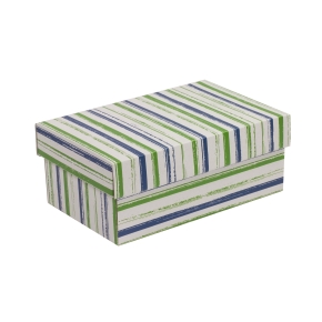 Darčeková krabička s vekom 250x150x100/40 mm, VZOR - PRUHY zelená/modrá