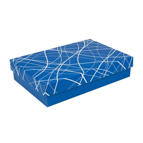 Darčeková krabička s vekom 355x250x80/35mm, modrá so vzorom na veku